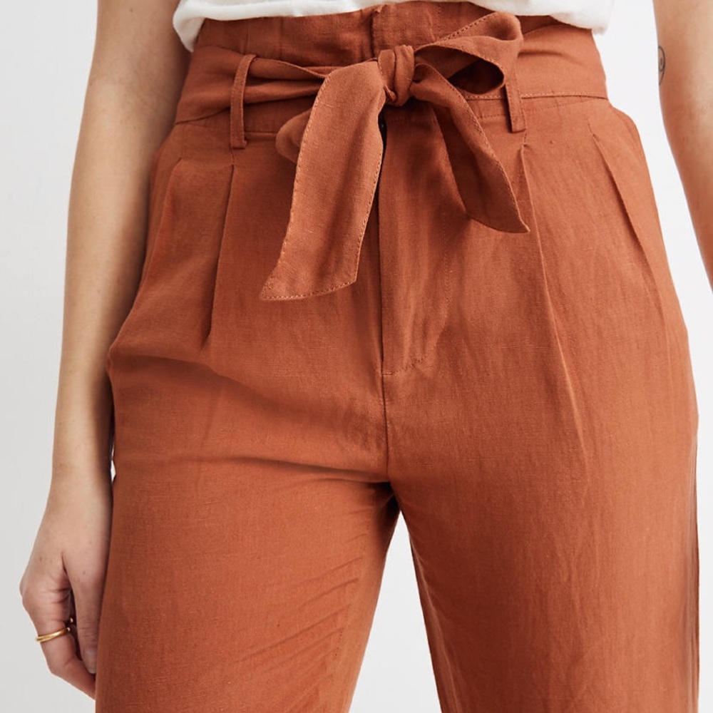 Linen Blend Paper Bag Pants | Afterglow Red